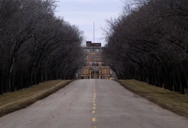 Tree-lined road to the Weyburn Mental Hospital